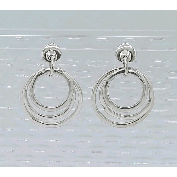 Unode50 Sterling Silver Plated Hand Made Hipster Wave Triple Hoop Earrings - Picture 1 of 2